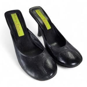 Materia Prima Goffredo Fantini Black Leather Mules 35.5 Made in Italy Heels